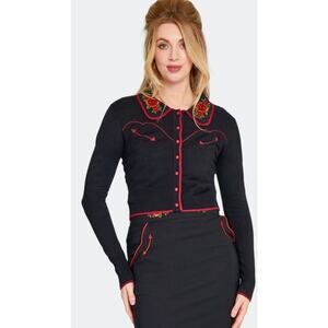 VOODOO VIXEN ROSE EMBROIDERED COLLAR CARDIGAN XXL PINUP WESTERN ROCKABILLY